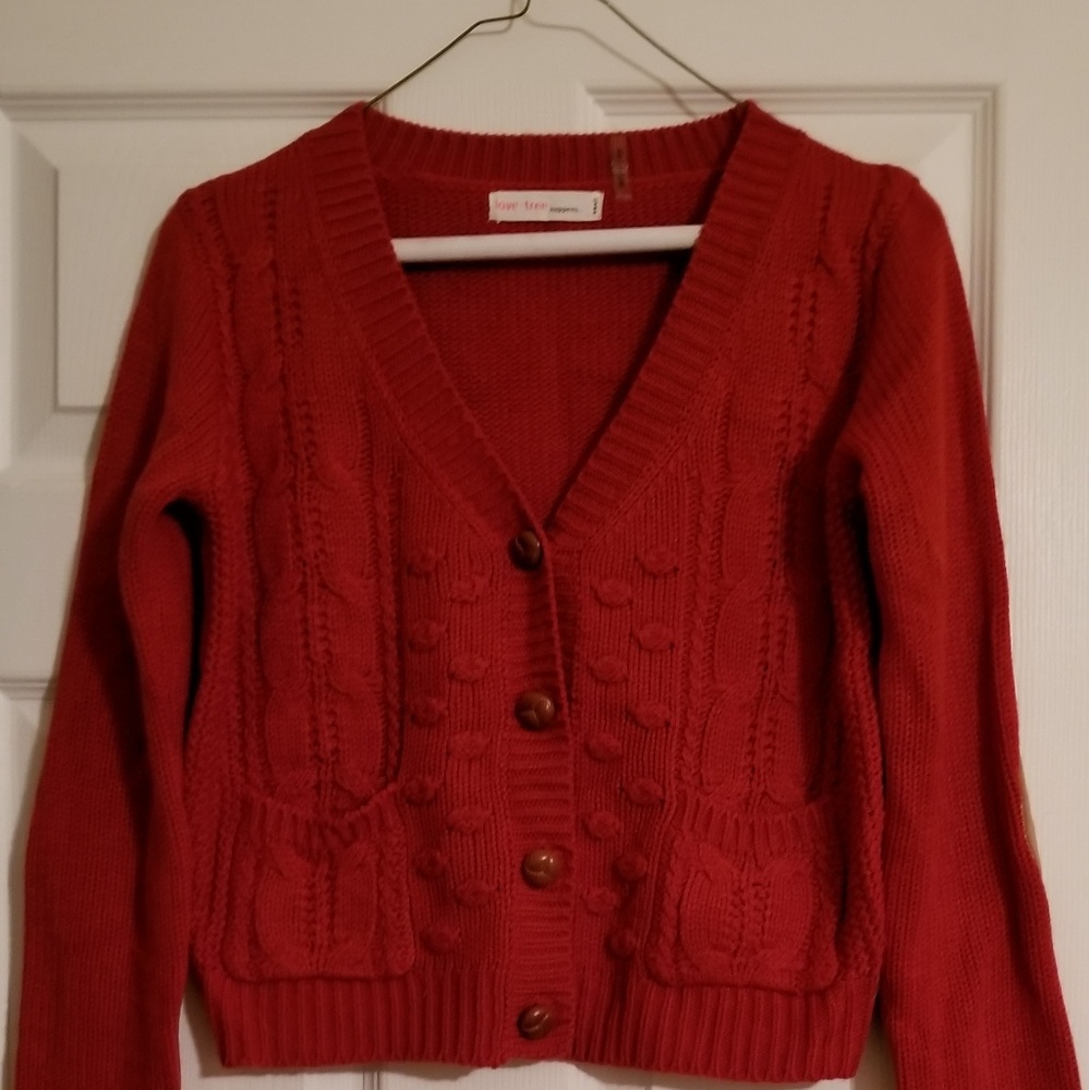 Love Tree red cable knit sweater, small